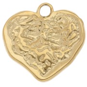 Charm irregular heart hammered 18 mm - Stainless steel 304L Gilded x1
