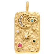Rectangle pendant 28x13mm rhinestone symbols - 304 Gold stainless steel - Multicolor|raw }}