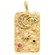 Rectangle pendant 28x13mm rhinestone symbols - 304 Gold stainless steel - Multicolor