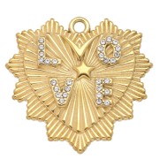 Heart pendant 29x30 mm Love pattern with rhinestones - 304L Gold stainless steel x1|raw }}