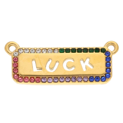Rectangle pendant 2 rings 11x29 mm - Luck - Stainless steel 304 Gilded - Multicolored