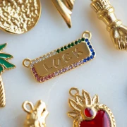 Rectangle pendant 2 rings 11x29 mm - Luck - Stainless steel 304 Gilded - Multicolored