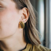 Wave effect rectangular earrings 32x20mm - 304L Gold stainless steel x2