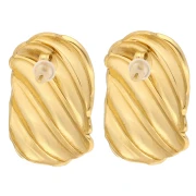 Wave effect rectangular earrings 32x20mm - 304L Gold stainless steel x2