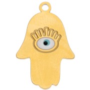 Pendant Fatma's hand 21.5x14 mm with epoxy eye - Stainless steel 304L Gilded - Blue|raw }}