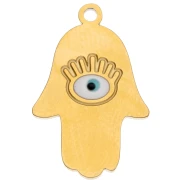 Pendant Fatma's hand 21.5x14 mm with epoxy eye - Stainless steel 304L Gilded - Blue