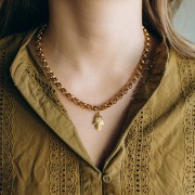 Pendant Fatma's hand 21.5x14 mm with epoxy eye - Stainless steel 304L Gilded - Blue