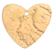 Hammered heart pendant 17x18 mm - glass cabochon 304 stainless steel, gold-plated - Black x1