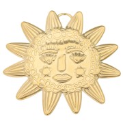 Sun pendant 46x49 mm - face pattern - 304L Gold stainless steel x1|raw }}