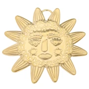 Sun pendant 46x49 mm - face pattern - 304L Gold stainless steel x1