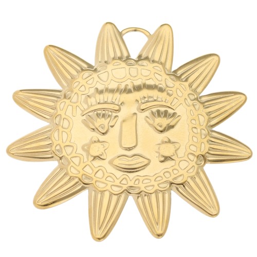 Sun pendant 46x49 mm - face pattern - 304L Gold stainless steel x1