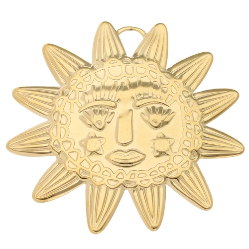 Sun pendant 46x49 mm - face pattern - 304L Gold stainless steel x1