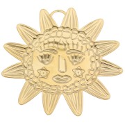 Sun pendant 46x49 mm - face pattern - 304L Gold stainless steel x1