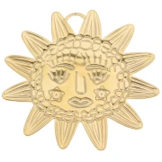 Sun pendant 46x49 mm - face pattern - 304L Gold stainless steel x1