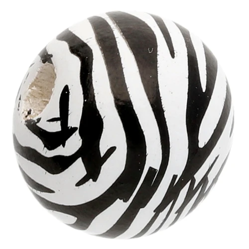 Round wooden beads 16 mm - Zebra pattern - White - Black x10
