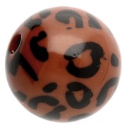 16 mm round beads in opaque acrylic - leopard pattern - Brown - Black x4