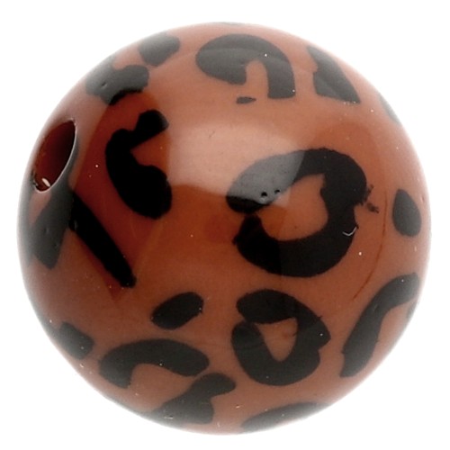 16 mm round beads in opaque acrylic - leopard pattern - Brown - Black x4