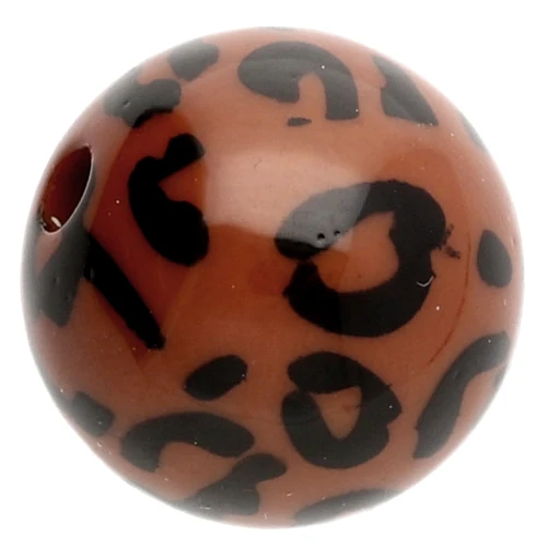 16 mm round beads in opaque acrylic - leopard pattern - Brown - Black x4