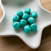 Beads irregular cubes 16x17 mm - Acrylic opaque Marbled turquoise brown x10