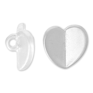 Heart origami shank button 7mm Satin fine silver plating x1