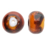 Flattened round 14x10 mm glass beads - Marbled Brown - Glitter x4|raw }}