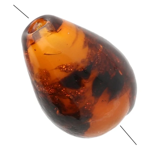 Glass beads 15x11 mm - Marbled Brown - Glitter x4