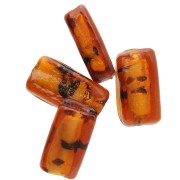 19.5x10 mm rectangle glass beads - Marbled Brown - Golden Glitter x4