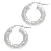 Hammered round hoop earrings 18 mm - Wire 4 mm - 925 Sterling Silver x2|raw }}