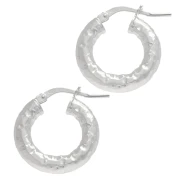 Hammered round hoop earrings 18 mm - Wire 4 mm - 925 Sterling Silver x2