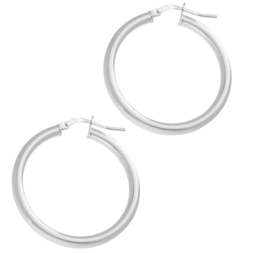 Round hoop earrings 30 mm - Wire 3 mm - 925 Sterling Silver x2
