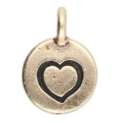 Round charm 12 mm - heart pattern - Bronze x1