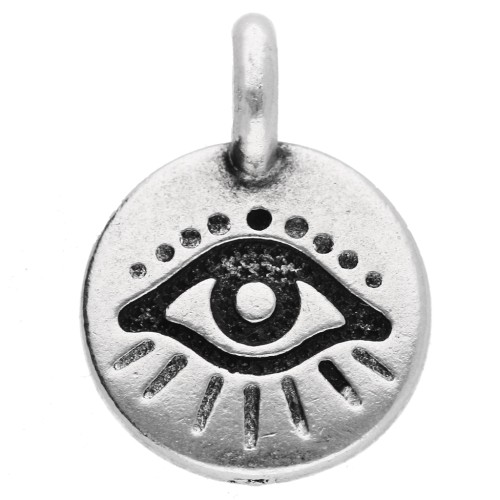 Round charm 12 mm - eye pattern - Antique fine silver plated x1