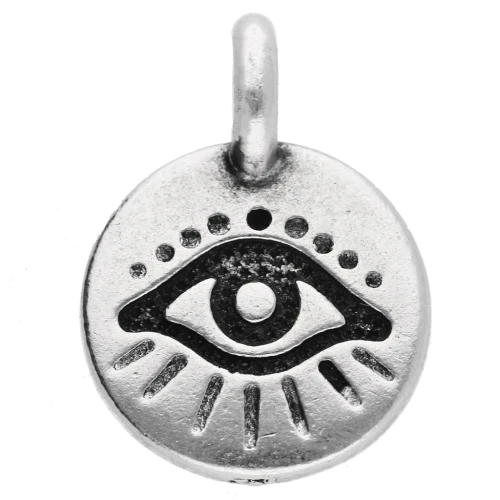 Round charm 12 mm - eye pattern - Antique fine silver plated x1
