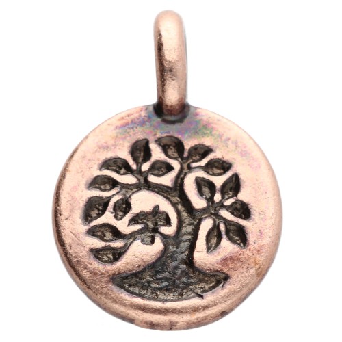 Round charm 12 mm - Tree of life pattern - Aged copper x1