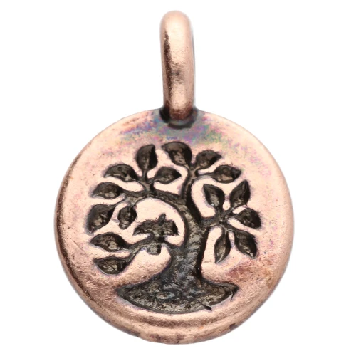 Round charm 12 mm - Tree of life pattern - Aged copper x1
