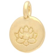 Round charm 12 mm - lotus flower pattern - Fine gold plated x1|raw }}