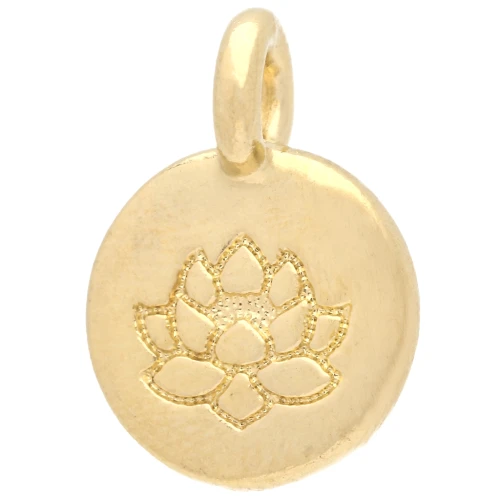 Round charm 12 mm - lotus flower pattern - Fine gold plated x1