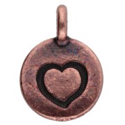 Round charm 12 mm - heart pattern - Aged copper x1|raw }}