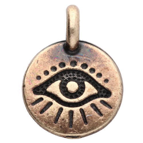 Round charm 12 mm - eye pattern - Bronze x1