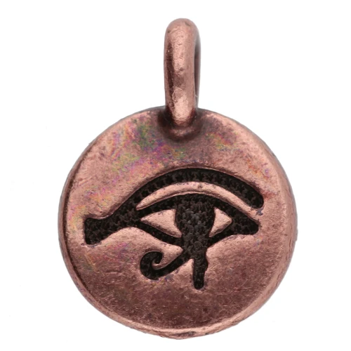 Round charm 12 mm - pattern oudjat eye - Aged copper x1