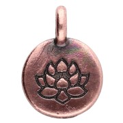 Round charm 12 mm - lotus flower pattern - Aged copper x1|raw }}