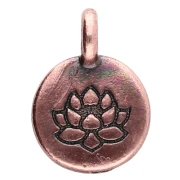 Round charm 12 mm - lotus flower pattern - Aged copper x1