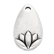 Drop charm 13x8 mm - lotus flower pattern - Antique fine silver plated x1|raw }}