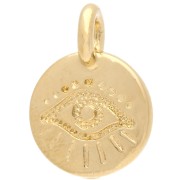 Round charm 12 mm - eye pattern - Fine gold plated x1|raw }}
