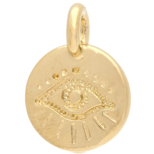 Round charm 12 mm - eye pattern - Fine gold plated x1