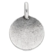 Round charm 12 mm - heart pattern - Antique fine silver plated x1