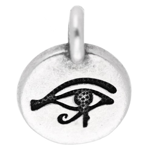 Round charm 12 mm - oudjat eye pattern - Antique fine silver plated x1