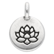 Round charm 12 mm - lotus flower pattern - Antique fine silver plated x1|raw }}