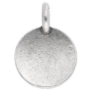 Round charm 12 mm - lotus flower pattern - Antique fine silver plated x1