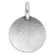 Round charm 12 mm - lotus flower pattern - Antique fine silver plated x1